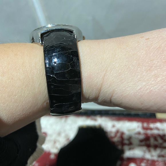 Vivani Silver Tone Watch. Black Bangle Band. Silver Tone Hardware - Picture 2 of 7